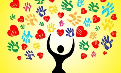 Heart Handprints Showing Valentine Day And Vibrant